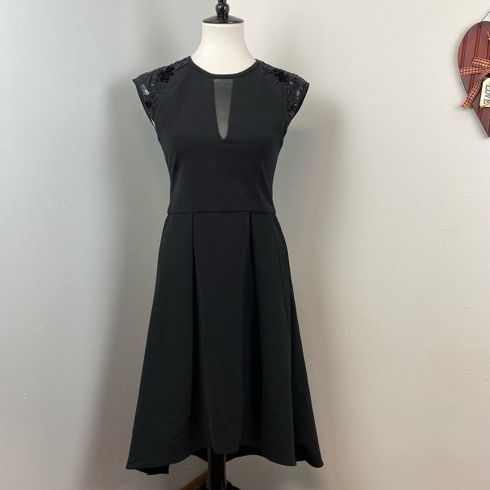 NEW Parker Black Cocktail Beaded & Sequin Fit & Flare Dress Size 6 Classic